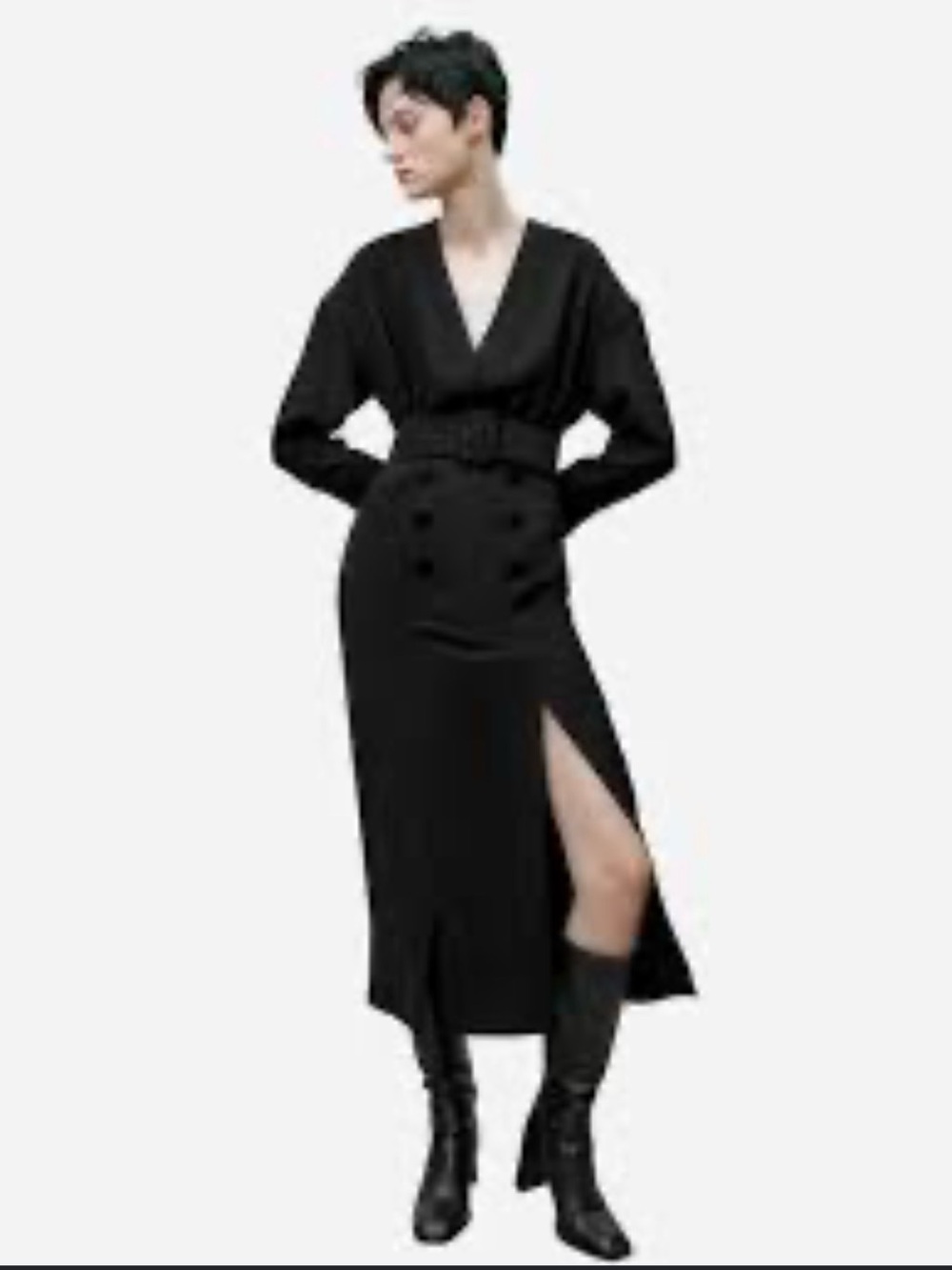 BNWT Zara Black V-Neck Long Sleeve Midi Dress size   M